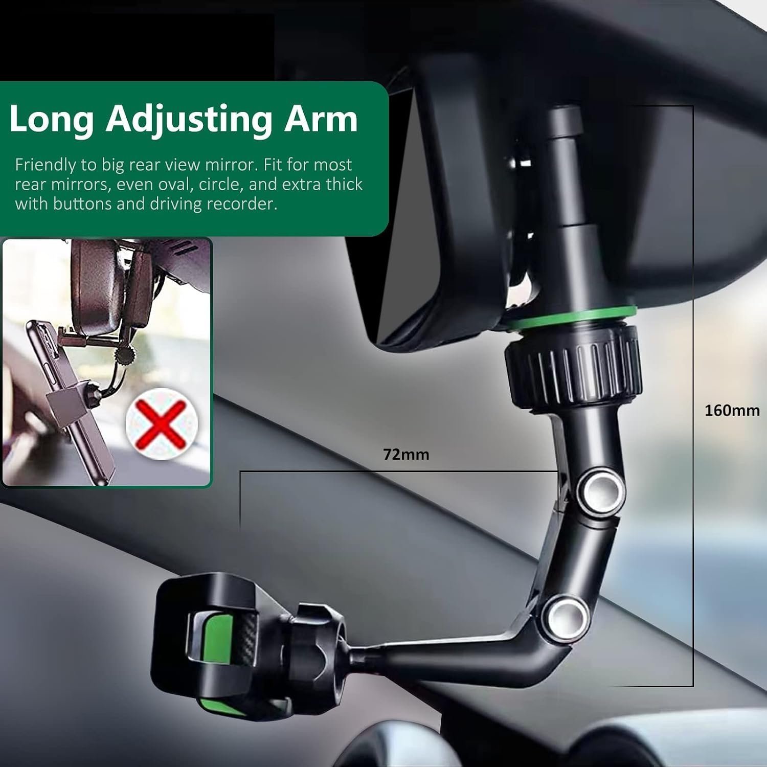Support Téléphone Voiture pour Rétroviseur Rotation 360°, Bras Long Ajustable - حامل هاتف لمرآة الرؤية الخلفية للسيارة مع دوران 360° وذراع قابل للتعديل - الصورة 5