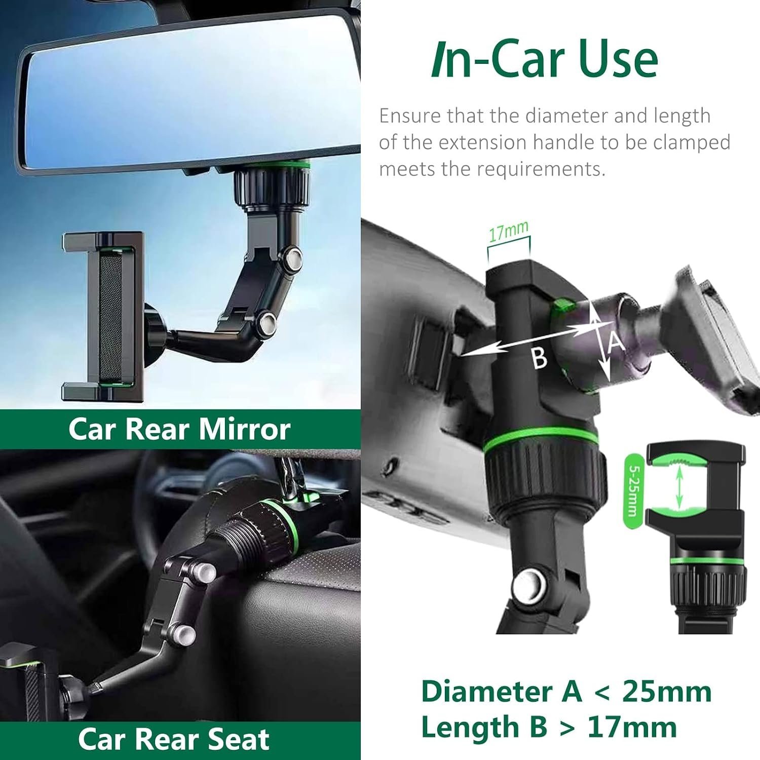 Support Téléphone Voiture pour Rétroviseur Rotation 360°, Bras Long Ajustable - حامل هاتف لمرآة الرؤية الخلفية للسيارة مع دوران 360° وذراع قابل للتعديل - الصورة 6