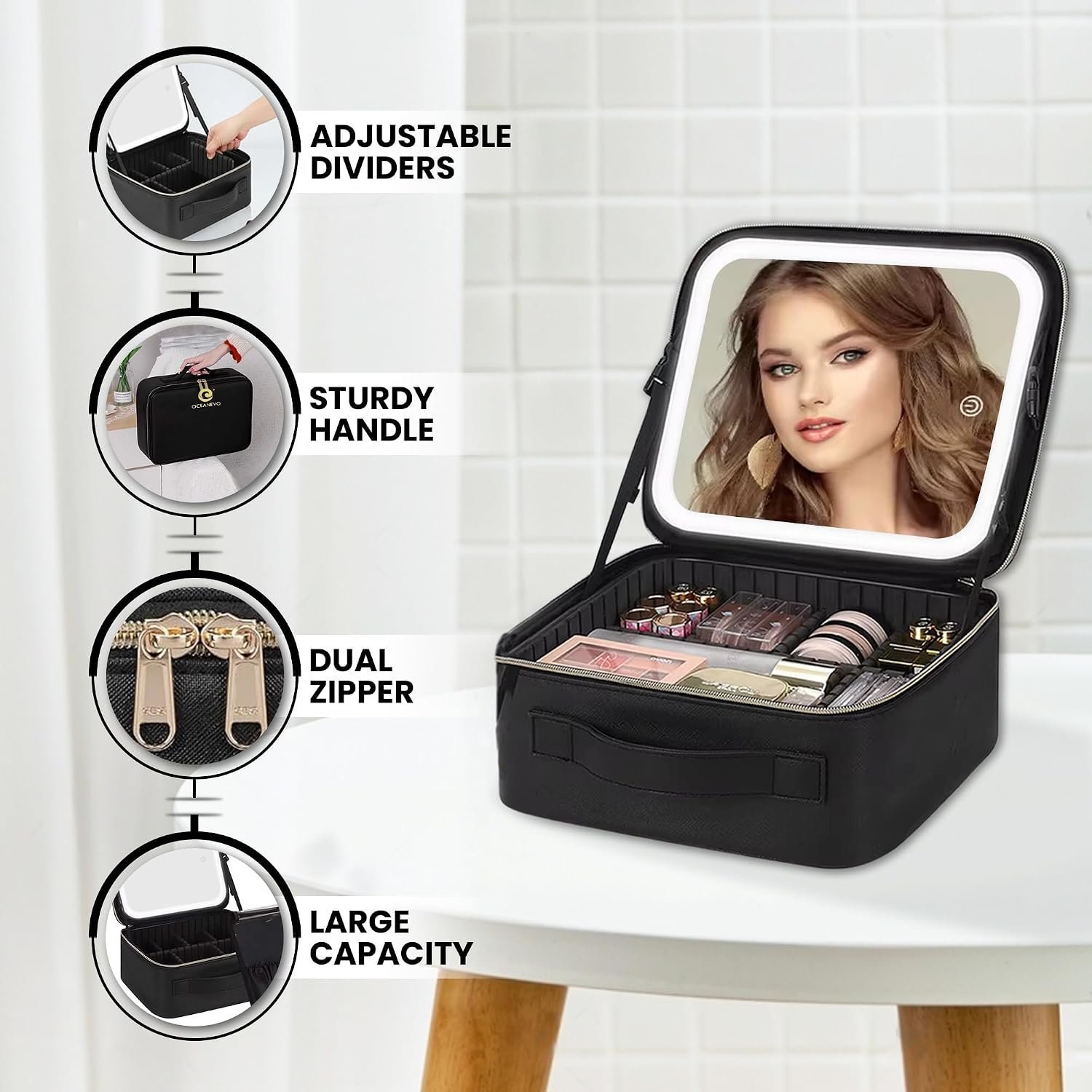 Trousse de Maquillage et Voyage avec Miroir LED Intégré 3 Modes de Lumière - حقيبة تنظيم المكياج والسفر مع مرآة مضيئة - الصورة 2