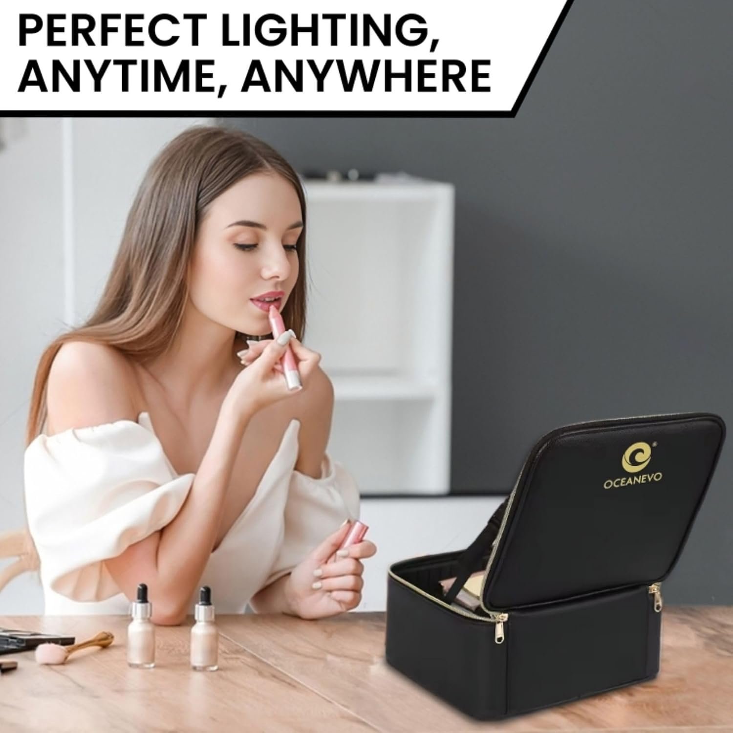 Trousse de Maquillage et Voyage avec Miroir LED Intégré 3 Modes de Lumière - حقيبة تنظيم المكياج والسفر مع مرآة مضيئة - الصورة 3