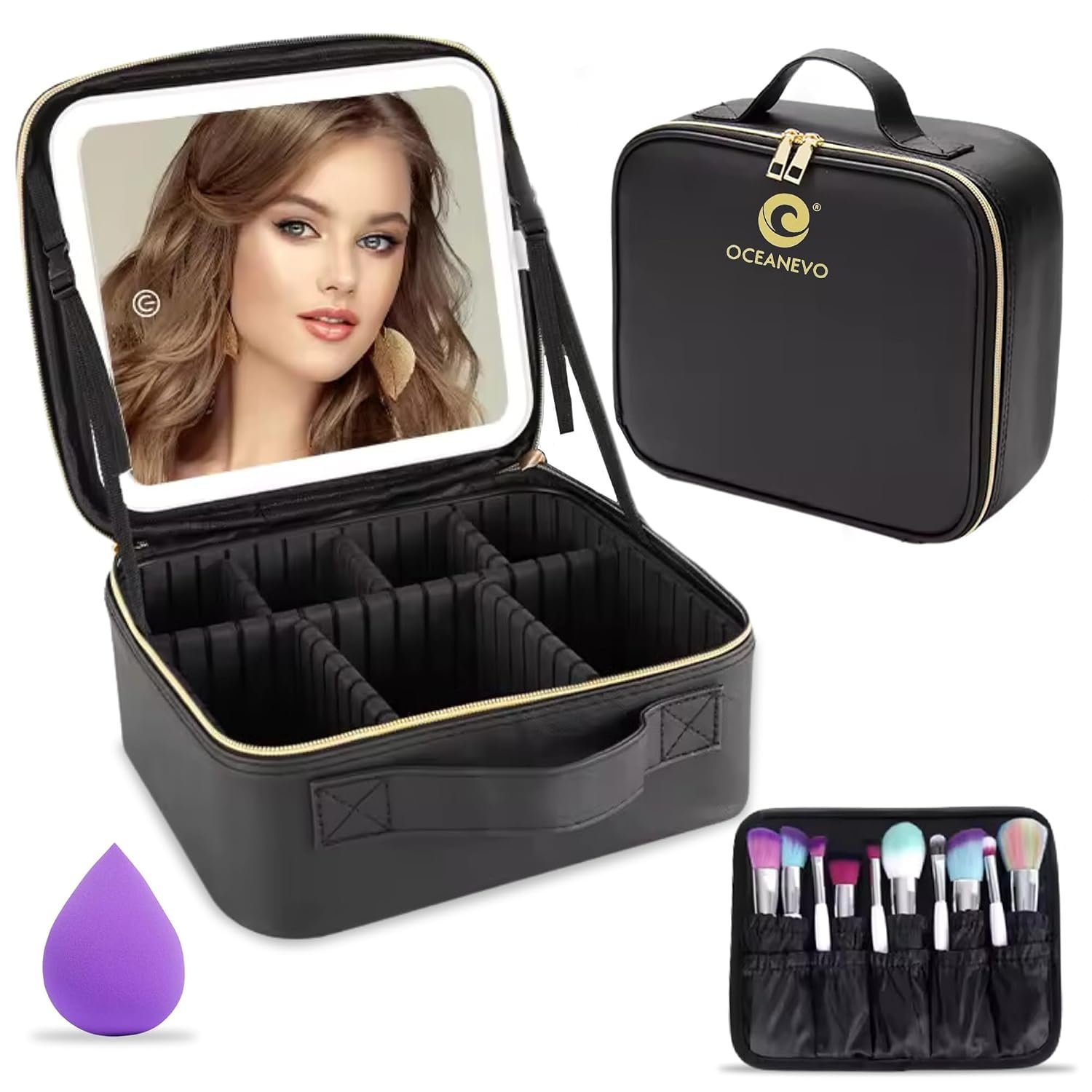 Trousse de Maquillage et Voyage avec Miroir LED Intégré 3 Modes de Lumière - حقيبة تنظيم المكياج والسفر مع مرآة مضيئة - الصورة 4