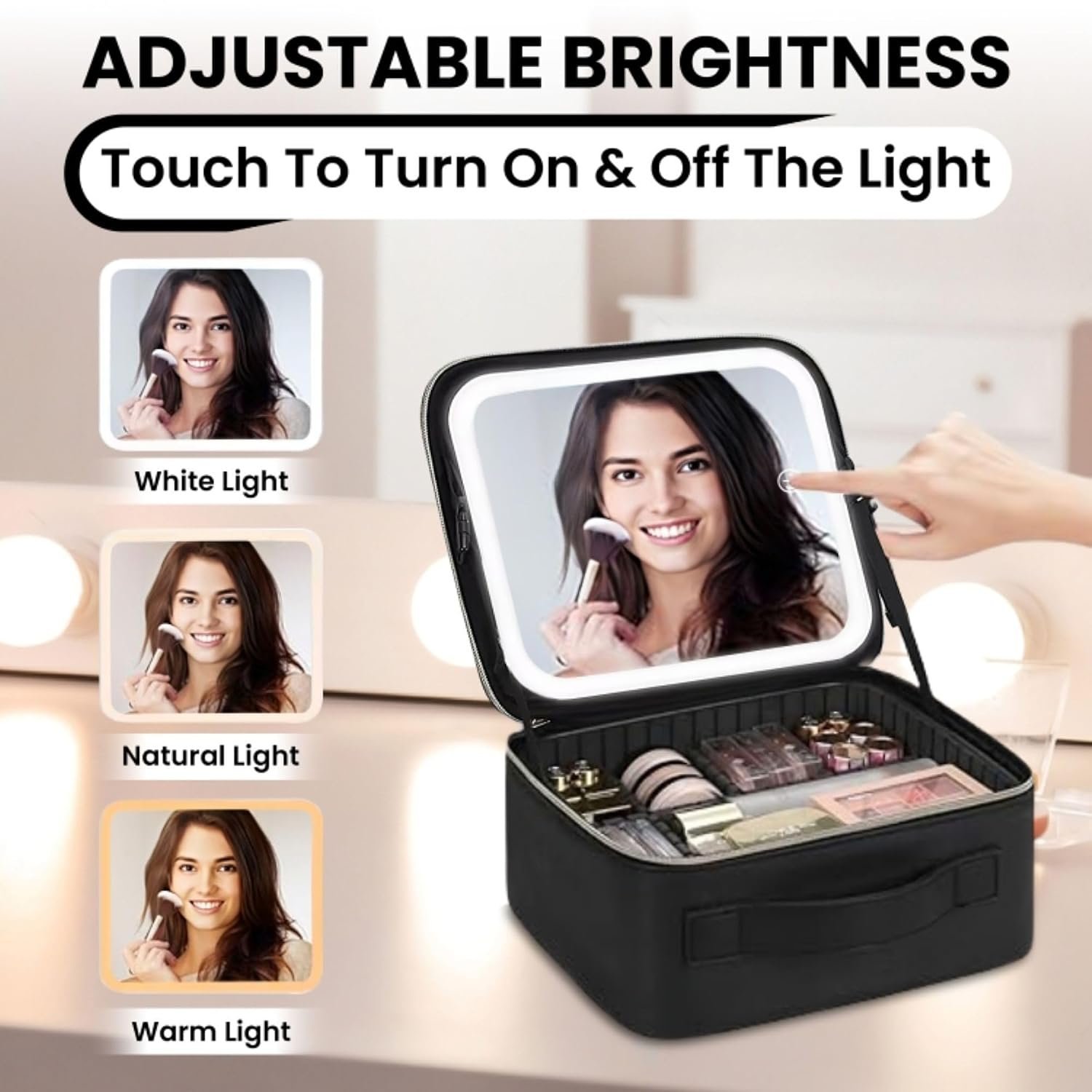 Trousse de Maquillage et Voyage avec Miroir LED Intégré 3 Modes de Lumière - حقيبة تنظيم المكياج والسفر مع مرآة مضيئة - الصورة 6