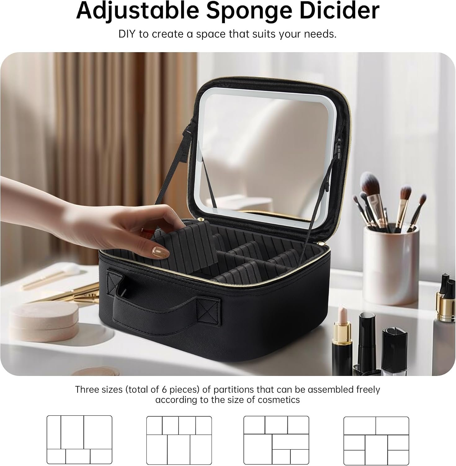 Trousse de Maquillage et Voyage avec Miroir LED Intégré 3 Modes de Lumière - حقيبة تنظيم المكياج والسفر مع مرآة مضيئة - الصورة 7