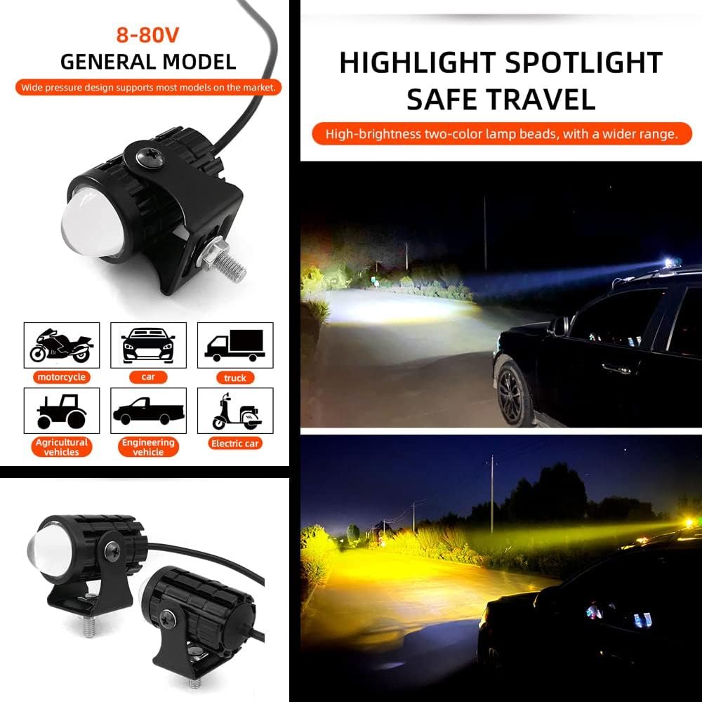 Projecteur LED Ultra Puissant Pour Moto et Véhicule Étanche IP67 DC 12V-80V, 3 Modes d'Éclairage - كشاف إضاءة ليد عالي القوة للمركبات والدراجات النارية
